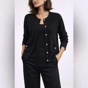 Karl Lagerfeld Black Ribbed Pearl Button Cardigan | Like New | M